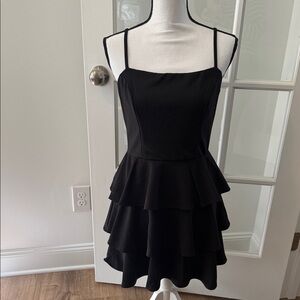 Trixxi Black 3 Tier Ruffle Dress with Spaghetti Straps, Size Medium